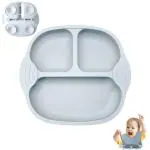 Ceplo Silicone Dish for Baby Feeding, Divided & Suction Design Plates for Toddler & Baby, Non-Slip, Non-Toxic, BPA Free, Dishwasher and Microwave Safe Unbreakable Dish for Baby Feeding, Suction Design for Toddler 1 PCS (Grey)