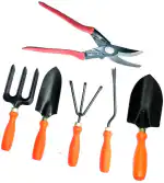 Green India Gardening Tool Sets of 6 Pcs Combo Pack contains Hand Big Trowel, Small Shovel, Cultivator, weeder, Fork with German Style cutter ) Garden Tool Kit (6 Tools)