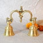 CraftVatika Gold Brass Pooja Double Bell With Nandi Sitting on Top 15.24 x 12.7 cm