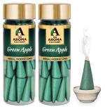The Aroma Factory Incense Dhoop Cone, Green Apple 100% Herbal & 0% Charcoal 2 Bottles x 30 Cones