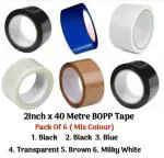 Sof Sole multicolour Gum tape, BOPP Self Adhesive Tape for Arts and Craft use, Box Packing, Office, Industrial packaging, Home use & Floor marking purpose. (2Inch x 40Metre, Pack Of 6)
