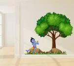 Lanstick Vinyl Multicolor Lord Krishna Under Tree Self Adhesive Wall Sticker 36 inch