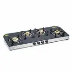 Glen 1049 GT FB Black LPG Glass Gas Stove With High Flame Forged 4 Brass Burner
