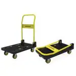 Stanley PC508 Platform Trolley with 150 kg Capacity, Polypropylene Portable Foldable Dolly Push Cart with 360 Degree Swivel Braked Wheels, Black and Yellow Colour, (74 x 47 x 93 cm)