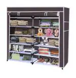 HUENISH Wardrobe Multipurpose Collapsible Cabinet Rack Storage Organizer Foldable Almirah Non-Woven Laminated Fabric 12 Shelves , 1 Side Pocket