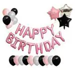 Grand Shop Pink Happy Birthday Letter Balloon, Star Balloon, Metallic Balloons