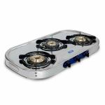 Glen 10 33 SS HF DT AL Silver Stainless Steel LPG Gas Stove With 3 Brass Burner