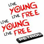 Carmetics Red,Black Vinyl Live Young Life Free Sticker With 3D Petrol Emblem For Fuel Cap For Fuel Cap (Pack Of 2)