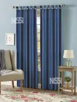 NISSI navy blue color striped pattern cotton door curtains pack of 2
