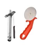 First Front Stainless Steel Regular Gas Lighter | Knife With Stainless Steel Blade Red Handle Plastic Pizza Cutter and Multicolour, Pack of 2