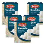 BFP SHAGUN Rasgulla 5Kg (1Kg Pack of 5) | Authentic Indian Sweet Rich Flavor, Creamy Texture Rasgulla | 20 Pieces In 1 Tin with Sweet Syrup | Made with Sugar, Milk Solid | Saffron Flavor Shagun Rasgulla