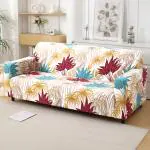 HOKIPO 4 Seater Sofa Cover Fully Covered 140 GSM, Cane Beige Ferns