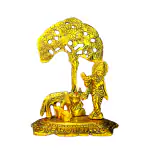 Krishna Statue with Cow and Flute Under Kadamb Tree - Hindu God of Love Sculpture for Home Decor & Gifts