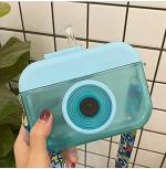 SAMVARDHAN Cute Plastic Water Bottle with Straw for Women Camera Shape Bottle for Schooling, Travel, Hiking and Outdoor Activity (320ml, Pack of 1, Blue)