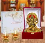 International Gift Gold Aluminum Ganesh Idol With Beautiful Gift Box Packing And With Carry Bag (Set Of 6)