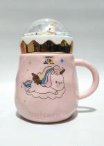 MiRiM Unicorn Printed Ceramic Coffee/Milk Mug 400ml Coffee Mug with Golden Unicorn Ball Lid for Birthday or Any Other Gift ( Pack of 1)