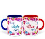 Whats Your Kick Set of 2 Best Fufa Ever and Best Bua Ever Flower Design Red and Blue Ceramic Coffee Mug 325ml