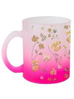 AKP SUBLIMATION Yellow Flowers Design Pink Square Shape Frosted Glass Mug (330 ml) CHILLAAO-FROSTEDPINK-1073