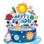 Zyozique 1 Set Space Rocket Spaceship Planet Astronaut and Spacecraft Cupcake Topper and Happy Birthday Cake Topper Decorations Supplies for Birthday Space Theme Party