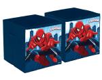 Kuber Industries Marvel Spiderman Print Durable & Collapsible Square Storage Box|Clothes Organizer With Handle,Pack of 2 (Navy Blue)