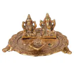 pujaNpujari Lakshmi Ganesh Idol Diya Oil Lamp for Pooja Room / Diwali Puja Aluminium Table Diya (Height: 3 inch)