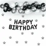 SPECIALYOU.IN Black theme Birthday Decoration Item Kit with Silver Metallic, White and Black Balloons Silver Star Foil Balloons, Black Foil Balloon Happy Birthday Banner-Set of 43 Items