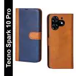 Knotyy Tecno Spark 10 Pro Blue and Brown Faux Leather Back Cover Flip Cover (Pack of 1)