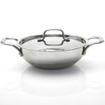 Zoraware Triply Silver Stainless Steel Kadai with Lid Induction and Gas Stove Friendly (28 cm)