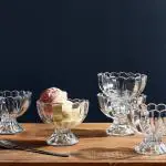 Nimika Ice Cream Bowl Crystal Glass Curve Wave Shape Ice Cream Bowls Salad Bowl Serving Fruit and Pudding Sundae Bowl 120 ML (Pack Of 6)