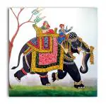 Tamatina Multicolor Rajasthani Queen On Elephant Traditional Art Canvas Painting - 13X13 Inch