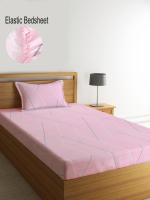 Klotthe Multi Striped 300 TC Cotton Blend Fitted Single Bedsheet with 1 Pillow Cover