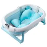 Babyhop Blue Foldable Baby Bath Tub With Support Cushion For Newborns Infants (0M-3Yrs)