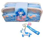 AMB Pencil Pen Case with Keychain for Kids, Big Capacity Pencil Pouch Cute Cartoon Stationery Bag Organizer for School Office Supplies Students Children Gift( MERMAID)