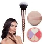 Majestique Makeup Blending Grooming Set, Foundation Blender Brush, Powder Puff, Pizza Sponge Pad with 8 Mini Sponges, Perfect Makeup Accessories for Women - Pack of 3/Multicolour