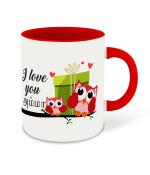 Whats Your Kick I Love You Mom in Tamil Language Owl Design Printed Red Ceramic Coffee Mug and Tea Mug 325ml