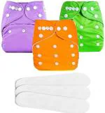 Mom's Pride Multicolor Polyurethane Laminate Pocket Cloth Diaper Nappie With Inserts (Pack Of 6)