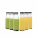 CROCO JAR Transparent Milk, Water and Juice Glass Bottle with Leak-Proof,Beverage Glasses with Air Tight Lid (Pack of 6, 265 ml) - Black