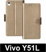 Sbms Vivo Y51L Gold Artificial Leather Shock Proof Flip Cover