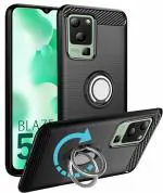 Unistuff Back Case Cover for Lava Blaze 5G with Magnetic Kickstand | Premium Matte Finish | Camera Bump Protection | Rubberized Ring Cover - Night Black, 78596