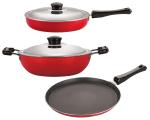 Nirlon Aluminium Red, Black Standard Non-Stick Coated Dishwasher Safe Kitchen Cooking Utensil Combo Set - Nirlon_26_Fp13_Dkdm_Ft10_Red (Pack Of 3)