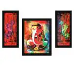 ArtX Multicolor Lord Ganesha Ganpati Photo Frame For Wall Art Painting (Set Of 3) 13.5 X 22.5