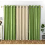 GOYCORS Green and Cream Solid Polyester Door Curtain 7 Feet (Pack of 3)
