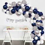 PARTY GLITERS 57 pcs Silver Blue Balloons Garland Kit, Navy Blue and Silver Confetti White Balloons Arch Tape Strip for Party Wedding Birthday Decoration