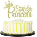 Zyozique Princess Birthday Party Cake Topper - Crown Girl Theme Baby Shower Birthday Party Cake Decoration Supplies (Golden)