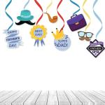 Festiko Fathers Day, Super Dad Happybirthday Theme Decoration Swirls With Cutouts For Ceiling, Fathers Day, Super Dads Favors For Mens Birthday Decoration (8 Pcs Cutout With Swirls)