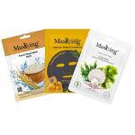 MasKing Beauty Facial Sheet Mask, 20g|Natural Bamboo Fiber Sheet Mask, 20g|Charcoal Sheet Mask, 25g|Rice, Algae, Hibiscus & Apricot|For Calming, Smoothening, Anti Acne|Combo Pack of 3 Sheet Mask