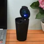 Kookee Plastic Car Ashtray Bucket Container for Cigarette Butt with Lid and LED Light, Self Estinguishing for Outdoor Indoor Modern Home Decor Tabletop Office Ash Tray for Smokers (9798)