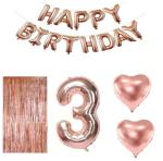 Festiko 3rd Birthday Party Decorations For Boys, 3rd Birthday Decorations Items For Kids (3 Number Foil Balloons, Hbd Foil Balloons, Heart Shaped, Foil Curtain, Tassel)
