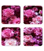 Whats Your Kick Flowers Beautiful Pink Rose Flower Design Printed Set of 4 Coaster With Metal Stand