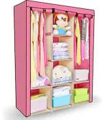 TINNITUS Ossted Carbon Steel Pink Do-It-Yourself Collapsible Wardrobe(Pink)